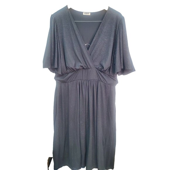 Kiyonna Sparkle Crystal Cove Cocktail Dress Black Drape Sleeves - Picture 1 of 3